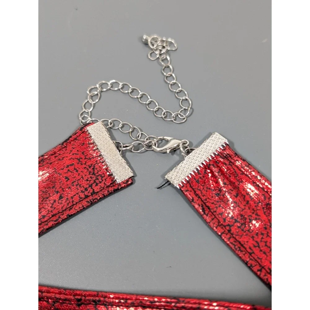Red Metallic Satin‎ Ribbon Choker Wide Gothic Vamp Y2K 17